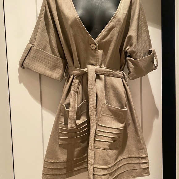 Talia taupe tunic short button up dress - Picture 2 of 10
